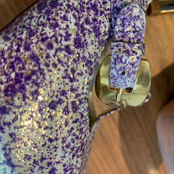 Giorgio Piergentili peep toe sling back heel, metallic gold, ivory, purple, s 6 - Picture 8 of 15